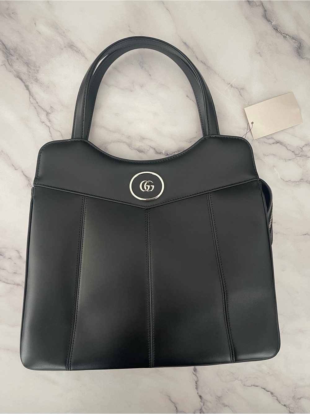 $3,895 NEW Gucci Black Leather GG Top-Handle Shoulder Bag Chain strap silver GG - Picture 17 of 17